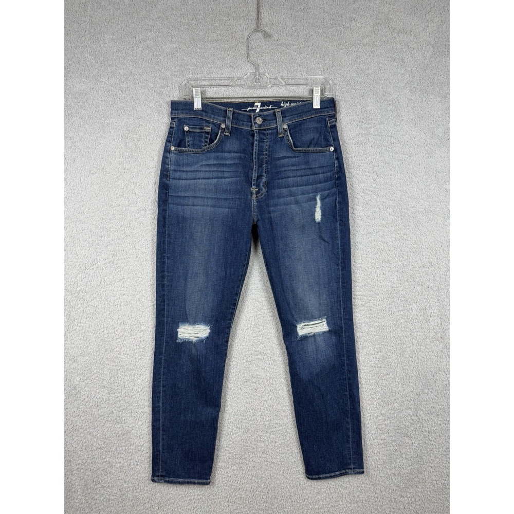 7 for all‎ Mankind High Waist Josefina Distressed Jeans Size 29x27 Blue